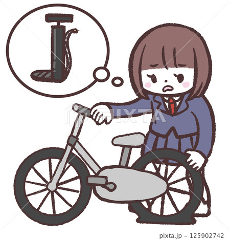 パンクして困る女子学生イラスト 125902742