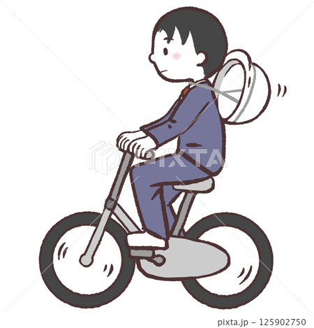 ヘルメットを首にかけて自転車に乗っている男子学生のイラスト ヘルメットを首にかけて自転車に乗っている男子学生のイラスト 125902750