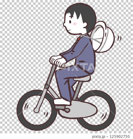 ヘルメットを首にかけて自転車に乗っている男子学生のイラスト ヘルメットを首にかけて自転車に乗っている男子学生のイラスト 125902750