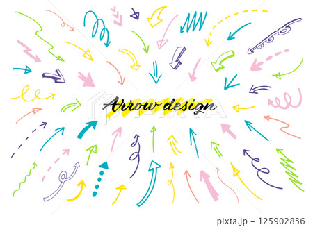 手書きの矢印セット。色んな種類のカーソル。ベクターイラスト。 125902836