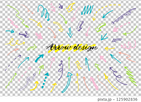 手書きの矢印セット。色んな種類のカーソル。ベクターイラスト。 125902836