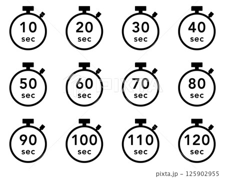 ストップウォッチのアイコンセット（10〜120秒, 10秒間隔） 125902955