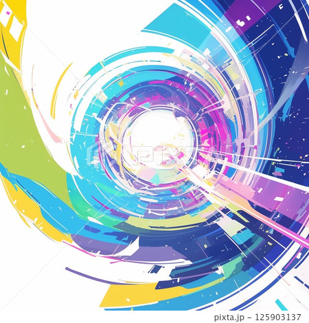 鮮やかな多色の光線が空間を貫く螺旋トンネルの抽象アート 125903137