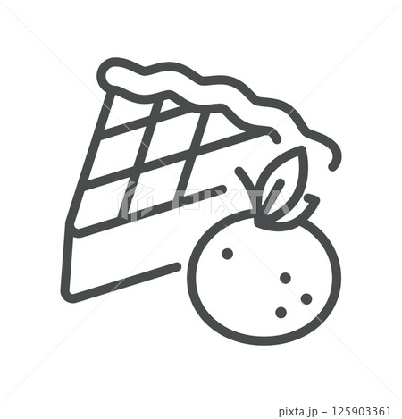 Orange Pie Icon. Simple Line Illustration of a Citrus Dessert Slice with Pastry Crust, Representing Sweet Bakery Treat and Seasonal Flavor. 125903361