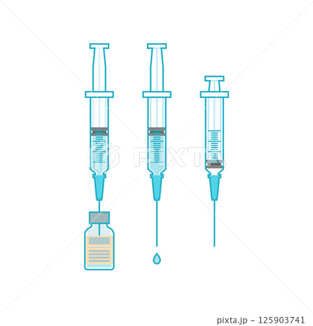 Glass medical bottle and syringe, icons isolated on white background 125903741