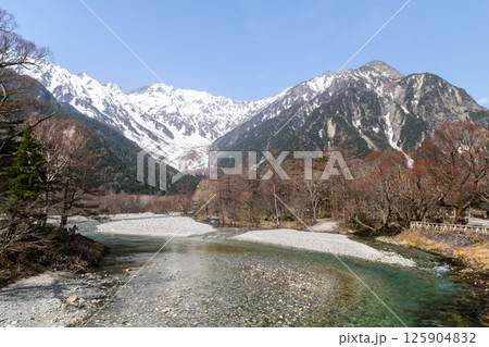 Kamikochi, It is a remote mountainous highland valley within the Hida Mountains range, in the western region of Nagano Prefecture, Japan. 125904832
