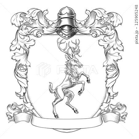 Heraldry Stag Deer Coat of Arms Heraldic Shield Heraldry Stag Deer Coat of Arms Heraldic Shield 125905248