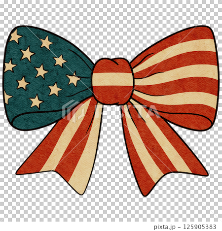 Retro American Flag Bow for 4th of July in Vintage Style 125905383