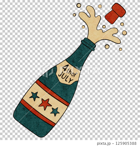 Vintage Champagne Bottle Popping for 4th of July on Transparent Background 125905388