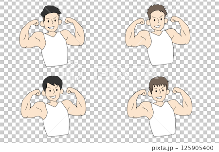 四個帥氣的男子炫耀他們的肌肉的插圖 125905400