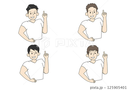 イケメンマッチョ4人がポイントを教えてくれてるイラスト イケメンマッチョ4人がポイントを教えてくれてるイラスト 125905401