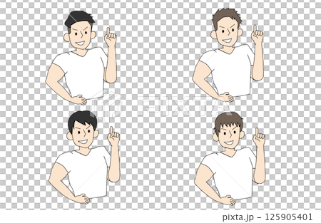 イケメンマッチョ4人がポイントを教えてくれてるイラスト イケメンマッチョ4人がポイントを教えてくれてるイラスト 125905401