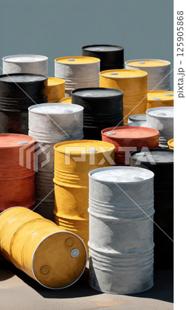 Oil barrel metal drum industrial storage oversupply abstract colorful outdoor surplus 125905868