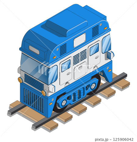 Funny locomotive. Isometric. Isolated on white background. Vector illustration. Funny locomotive. Isometric. Isolated on white background. Vector illustration. 125906042