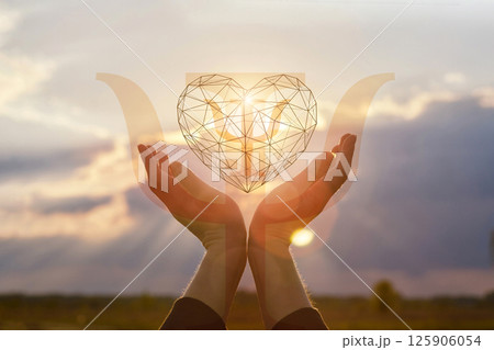 Heart supported by hands with psychology symbol. 125906054