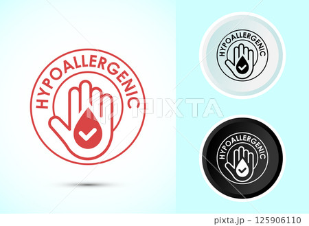 Hypoallergenic tested icon design illustration. Cosmetic certification label sign in color, black and white 125906110