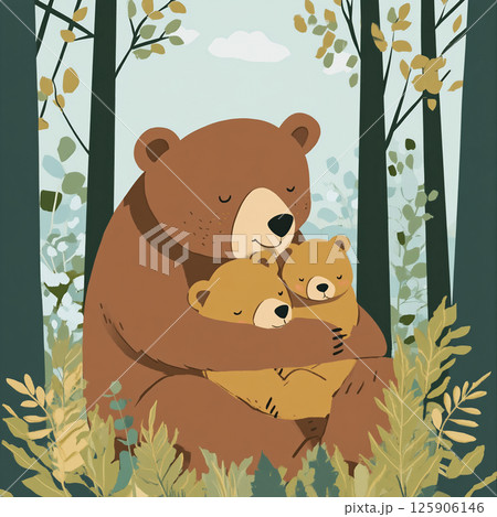 Mommy bear and cubs 125906146