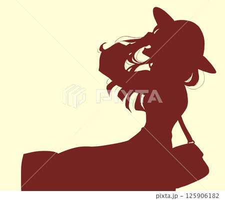 風に吹かれながら上を向いて笑う女性 おでかけ シルエット 風に吹かれながら上を向いて笑う女性 おでかけ シルエット 125906182