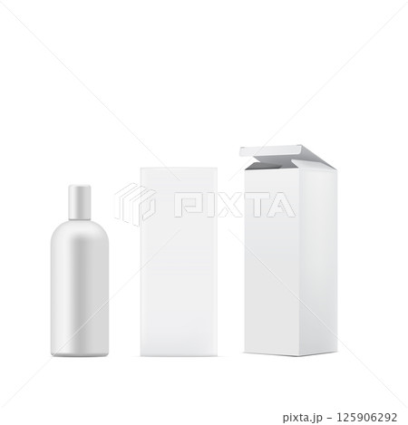 White Bottle with Packaging Box Mockup Vector 125906292