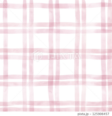 Pink White Plaid Gingham Check Hand Drawn Background Pattern Overlay 125906457