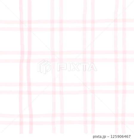 Pink White Plaid Gingham Check Hand Drawn Background Pattern Overlay 125906467