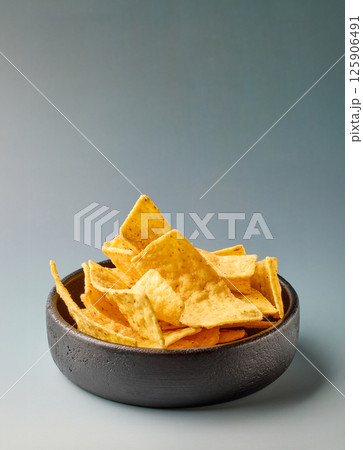 bowl of tortilla strip nachos chips bowl of tortilla strip nachos chips 125906491
