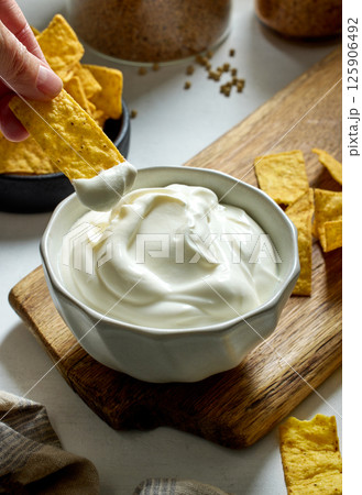 bowl of sour cream yogurt dip bowl of sour cream yogurt dip 125906492