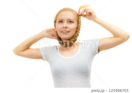 Blonde girl with braid hair 125906705