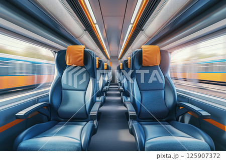 Stylish, comfortable seats are found inside high speed train business class cabin AI Generative 125907372