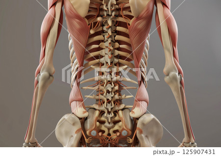3D Illustration detailed medical of anatomy with inflamed lumbar spine pathology AI Generative 125907431