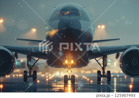 Following landing at airport, airplane taxis make their way to terminal via runway AI Generative Following landing at airport, airplane taxis make their way to terminal via runway AI Generative 125907493