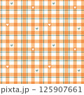 Seamless Plaid Pattern with Hearts in Orange and Green 125907661