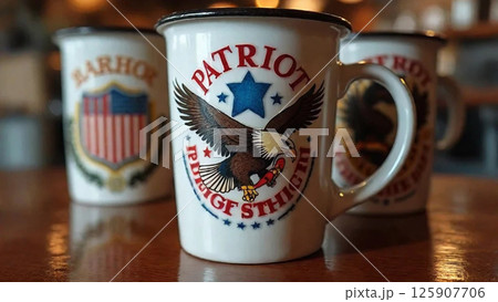 Vintage coffee shop in Capitol Hill serving Patriot Brew mugs. Generated Image 125907706