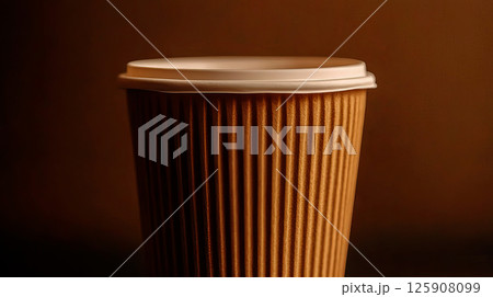 Closeup front view disposable takeaway coffee cup 125908099