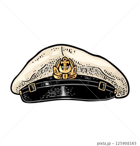 Captain hat. Vintage color engraving illustration. Isolated on white 125908165