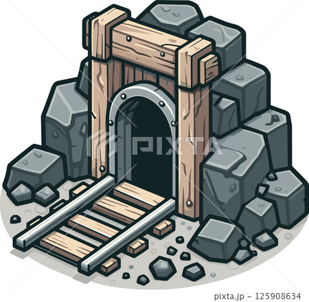 レールのある炭鉱の入口のイラスト 125908634