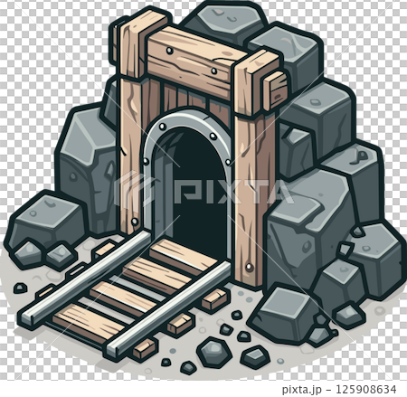 レールのある炭鉱の入口のイラスト 125908634
