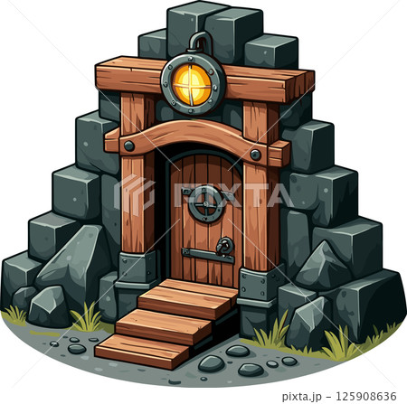 扉のある炭鉱の入口のイラスト 125908636