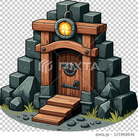 扉のある炭鉱の入口のイラスト 125908636