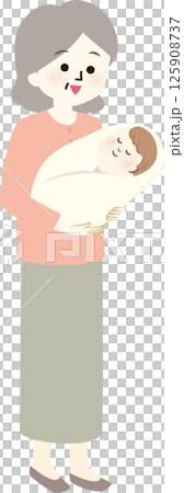 Smiling elderly woman holding a baby Smiling elderly woman holding a baby 125908737