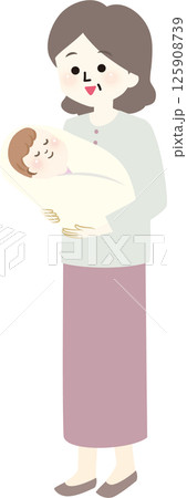 赤ちゃんを抱っこする笑顔のおばあちゃん 125908739