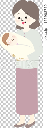 赤ちゃんを抱っこする笑顔のおばあちゃん 125908739