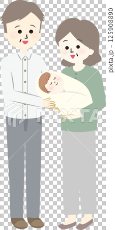 赤ちゃんを抱っこして微笑むおじいちゃんおばあちゃん 125908890