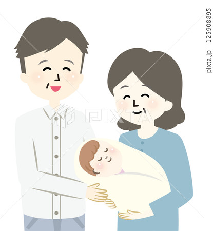 眠る赤ちゃんを抱っこするおばあちゃんとおじいちゃん 125908895