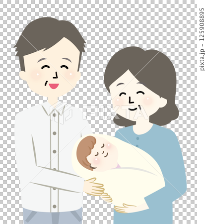眠る赤ちゃんを抱っこするおばあちゃんとおじいちゃん 125908895