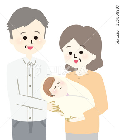 赤ちゃんを抱っこする幸せそうなおばあちゃんとおじいちゃん 125908897