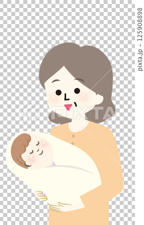 一位慈祥的祖母抱著熟睡的嬰兒 125908898