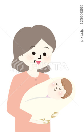 眠る赤ちゃんを抱っこする優しいおばあちゃん 125908899