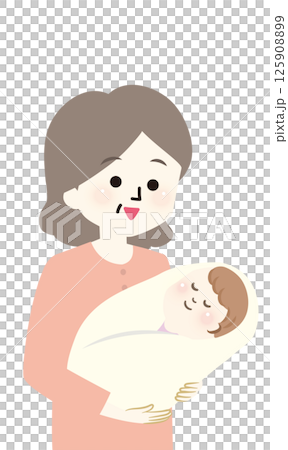 眠る赤ちゃんを抱っこする優しいおばあちゃん 125908899