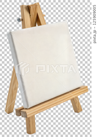 Small wooden artist easel with empty white canvas isolated 125909005